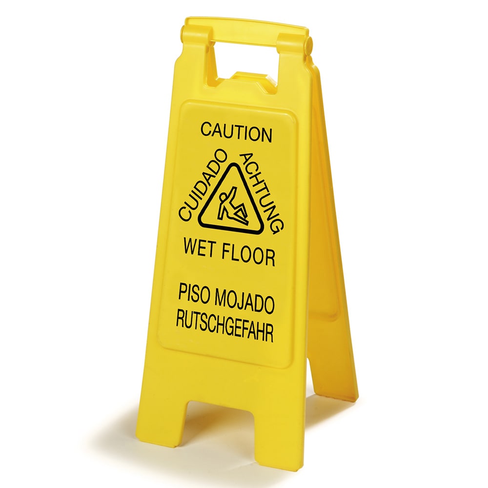 Carlisle Wet Floor Safety Sign - 11x25" 2 Sided, Multi-Lingual, Polypropylene, Yellow (3690904)