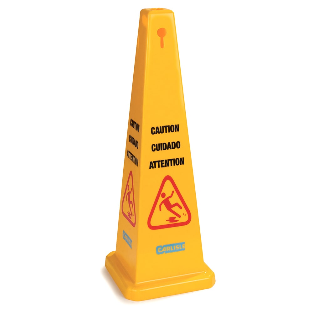Carlisle Caution" Cone Floor Sign - 12 1/2x36" Triangular, Polypropylene, Yellow (3694104)