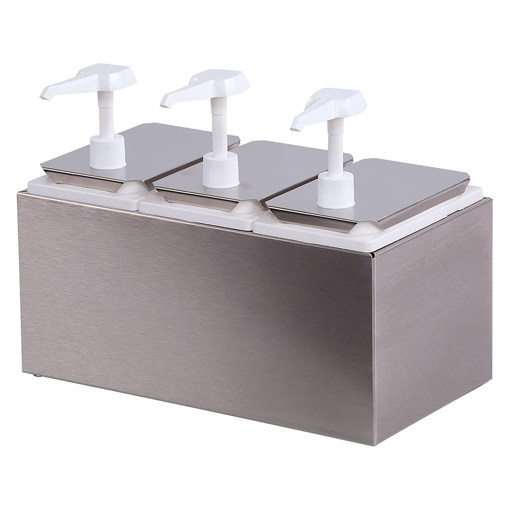 Carlisle Topping Rail Condiment Dispenser w/ (3) Pumps, (1) oz Stroke, Stainless (38503)
