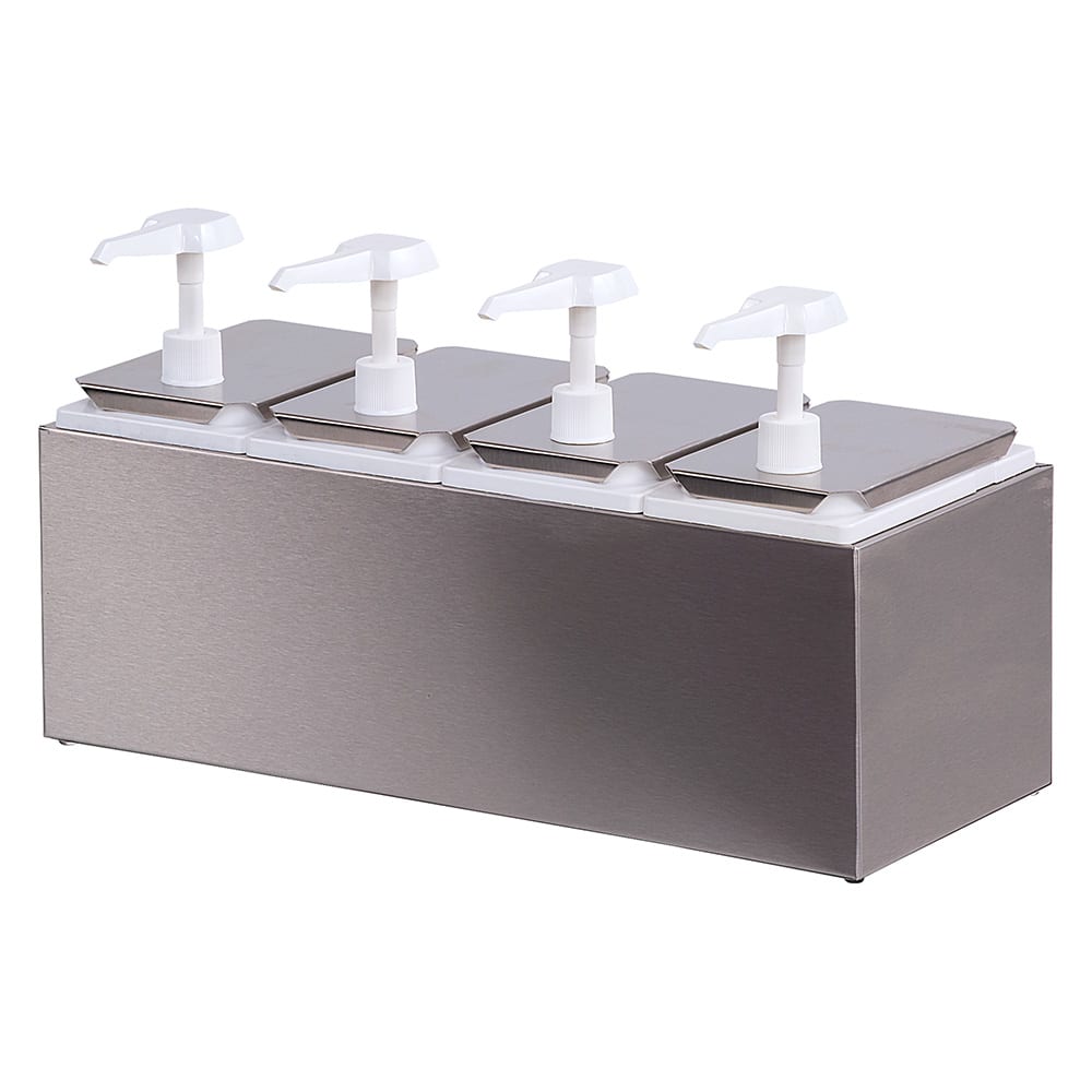 Carlisle Topping Rail Condiment Dispenser w/ (4) Pumps, (1) oz Stroke, Stainless (38504)