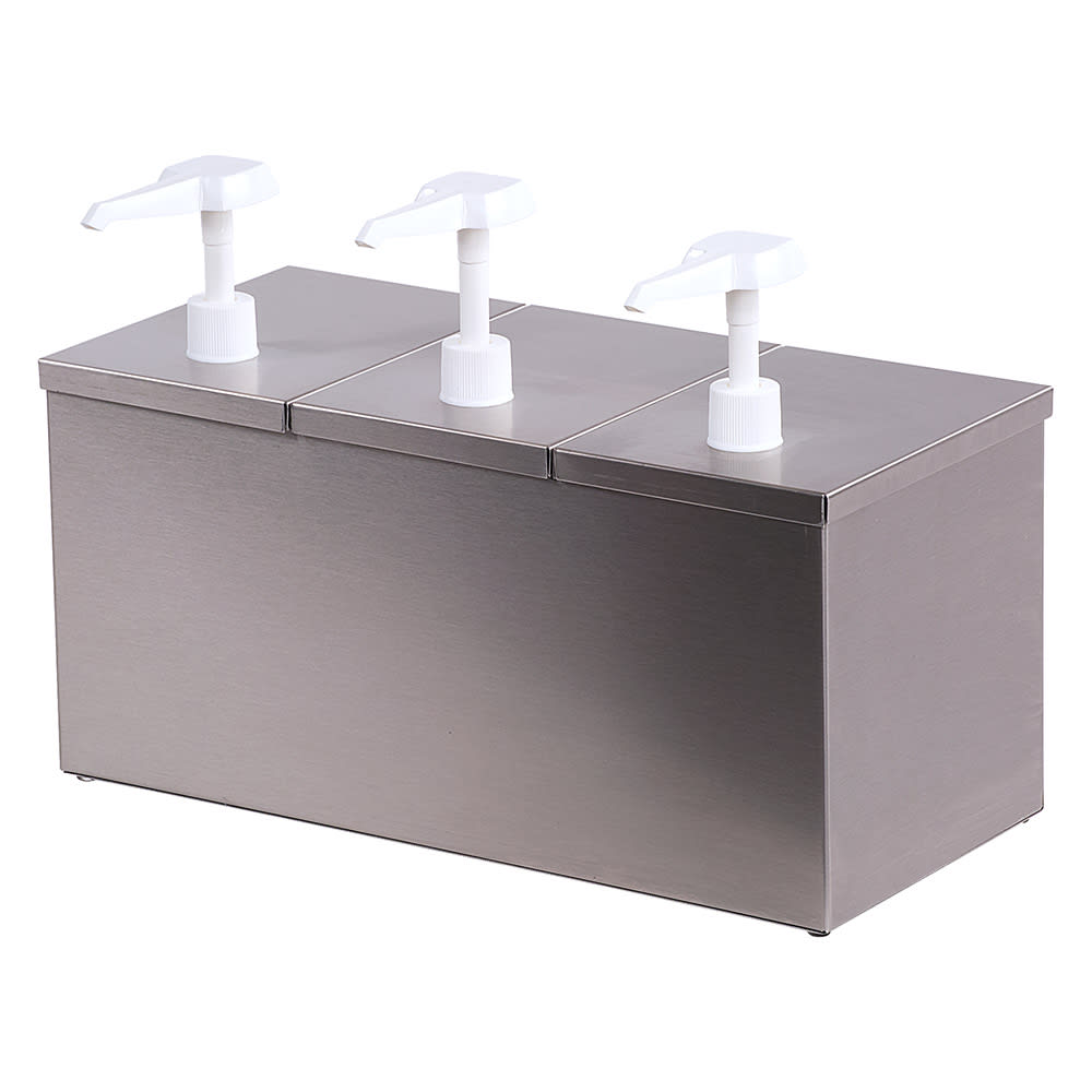 Carlisle Topping Rail Condiment Dispenser w/ (3) Pumps, (1 1/4) oz Stroke, Stainless (38623IB)