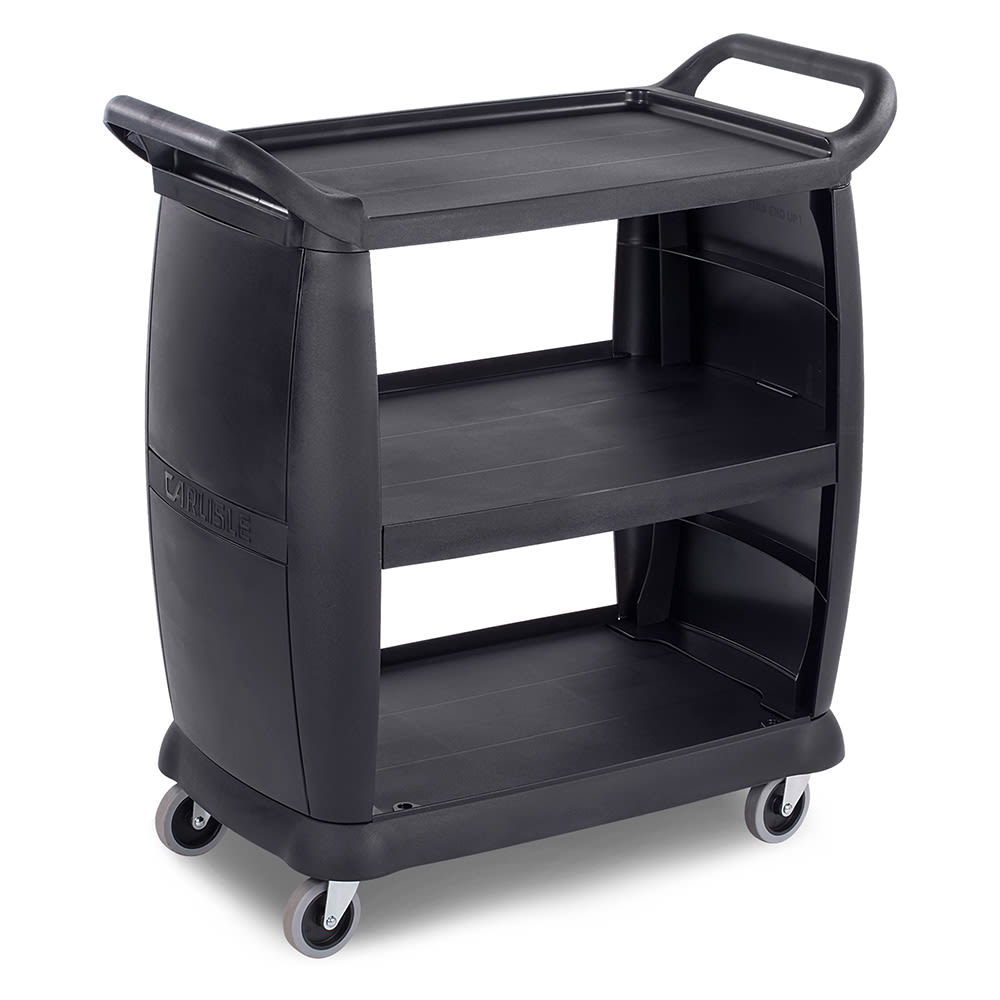 Carlisle 36"L Polymer Bus Cart w/ (3) Levels, Shelves, Black (CC203603)