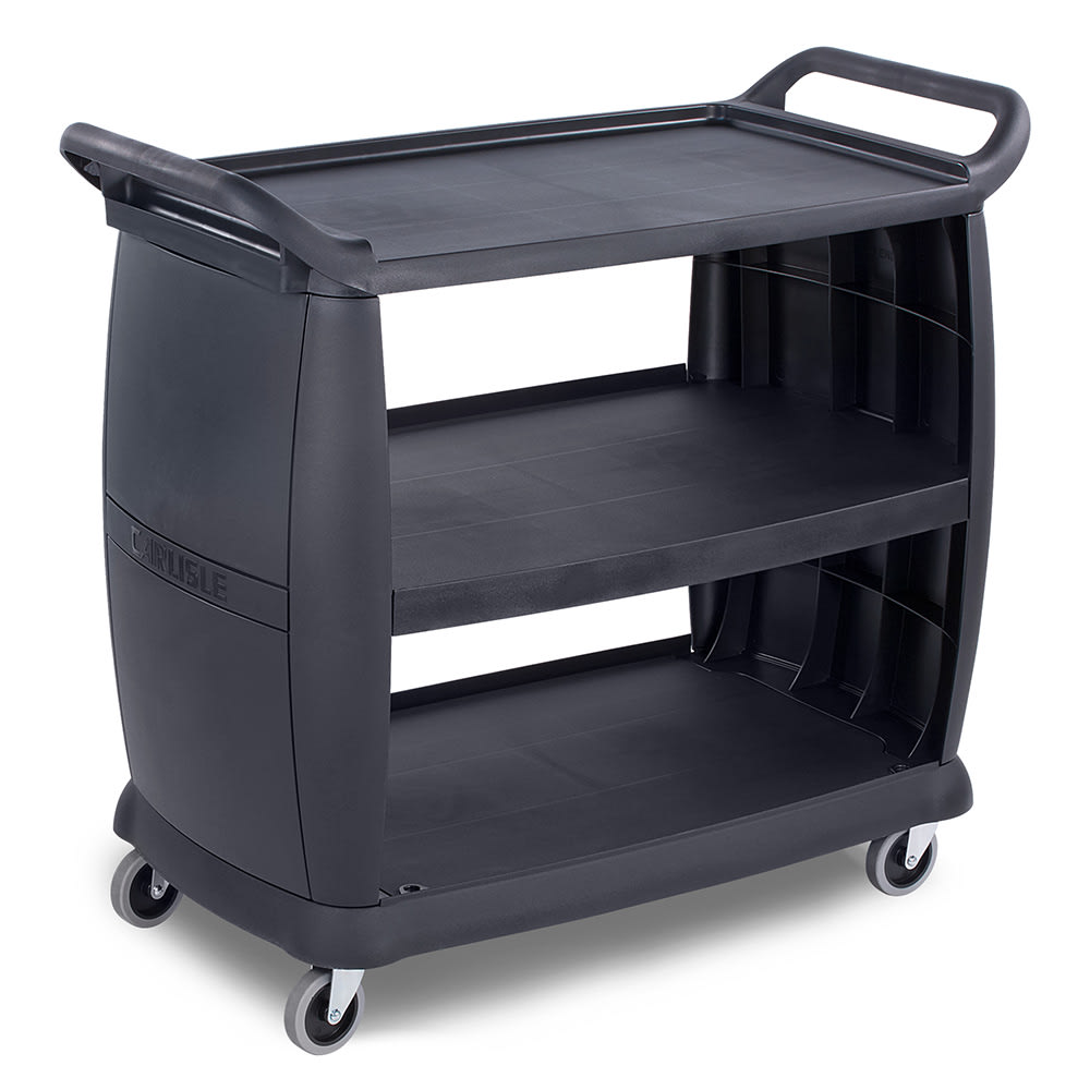 Carlisle 42"L Polymer Bus Cart w/ (3) Levels, Shelves, Black (CC224303)