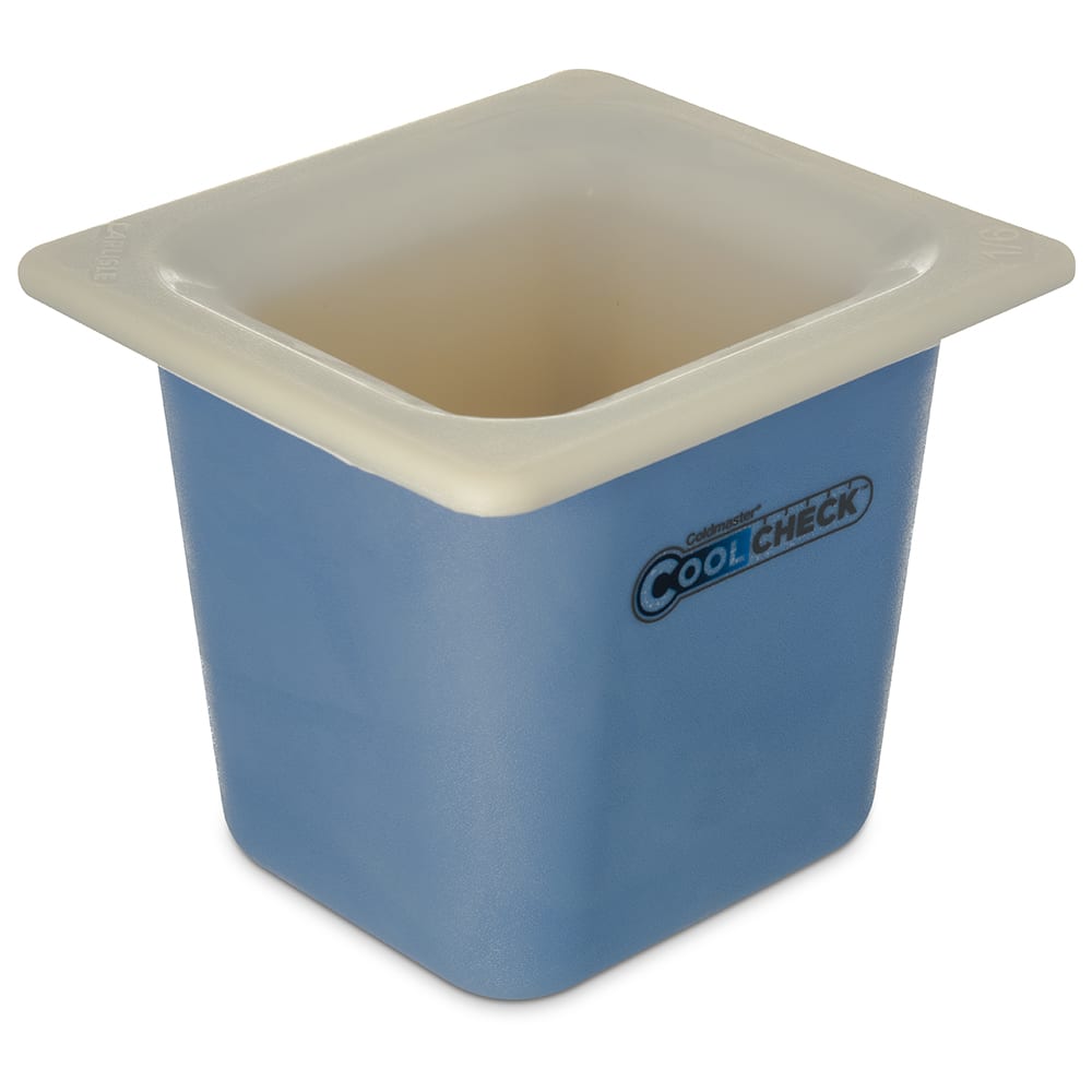 Carlisle 1/6 Size Coldmaster Coolcheck Food Pan, 6" Deep, 1 3/5 qt Capacity, White/Blue (CM1104C1402)