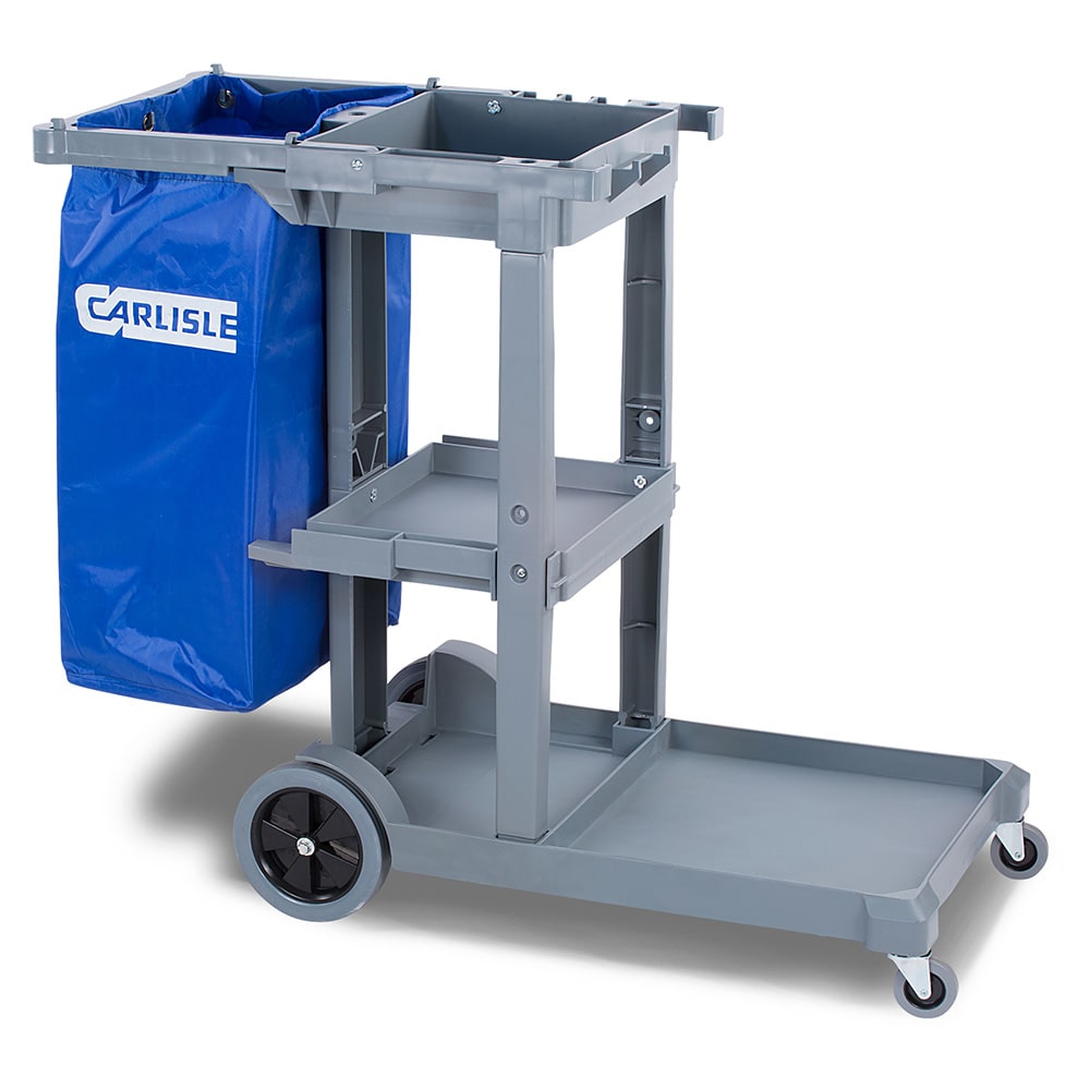 Carlisle Janitor Cart w/ 3 Shelves, Gray (JC1945S23)