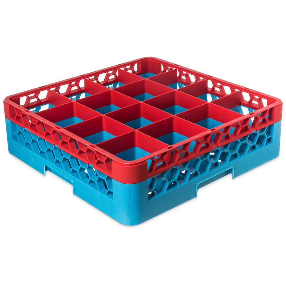 Carlisle OptiClean™ Glass Rack w/ (16) Compartments - (1) Extender, Red/Blue (RG16-1C410)