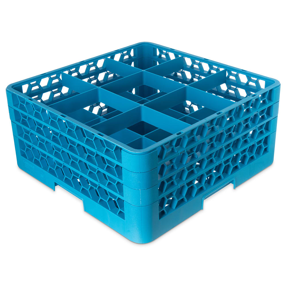 Carlisle OptiClean™ Glass Rack w/ (9) Compartments - (3) Extenders, Blue (RG9-314)