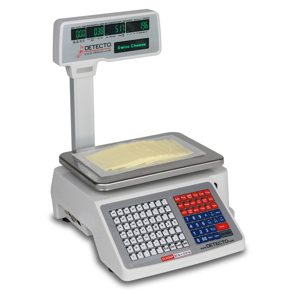 Detecto DL1030P 30 lb Digital Price Computing Scale w/ Label Printer & Pole Display, 120v