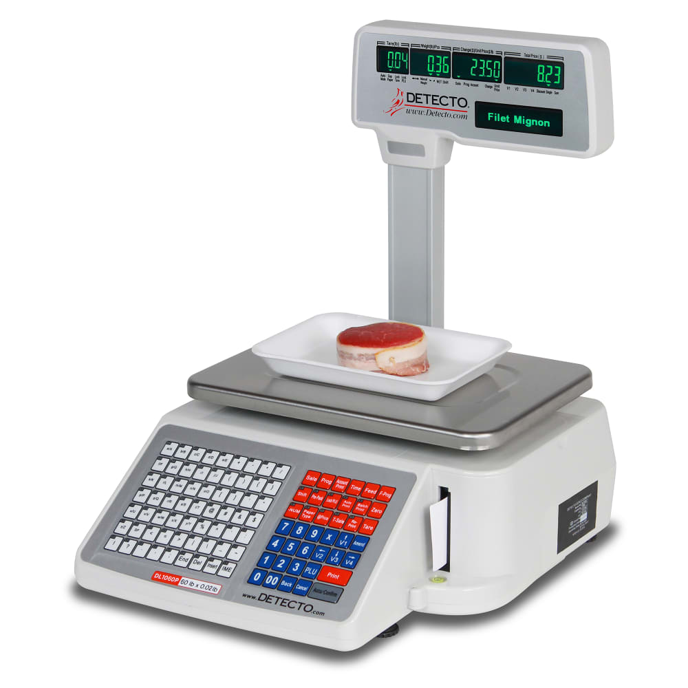 Detecto DL1060P 60 lb Digital Price Computing Scale w/ Label Printer & Pole Display, 120v