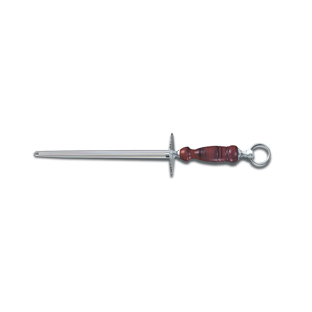 Victorinox 7.8991.22 10" Round Sharpening Steel - Regular Cut, Loose Ring, Dark Wood Handle