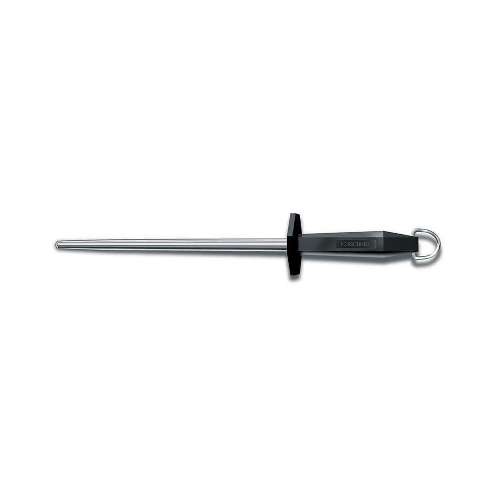 Victorinox 7.8991.5 10" Round Sharpening Steel w/ Loose Ring, Smooth Polished, Black Handle