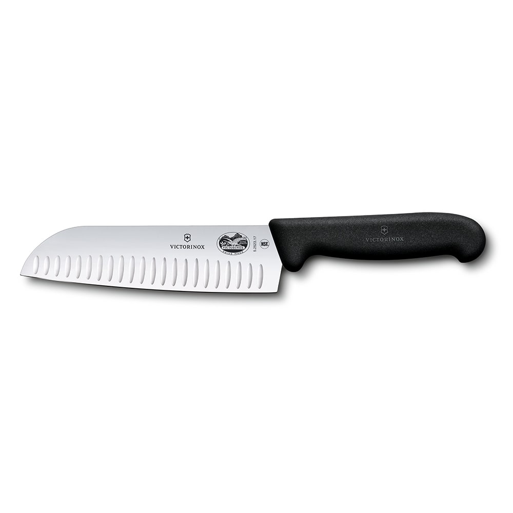 Victorinox 5.2523.17-X2 Granton Edge Santoku Knife w/ 7" Blade, Black Fibrox® Nylon Handle