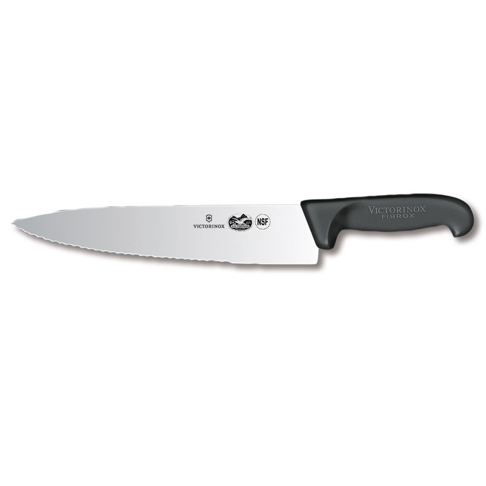 Victorinox 5.2033.25-X1 Wavy/Straight Chef's Knife w/ 10" Blade, Black Fibrox® Nylon Handle