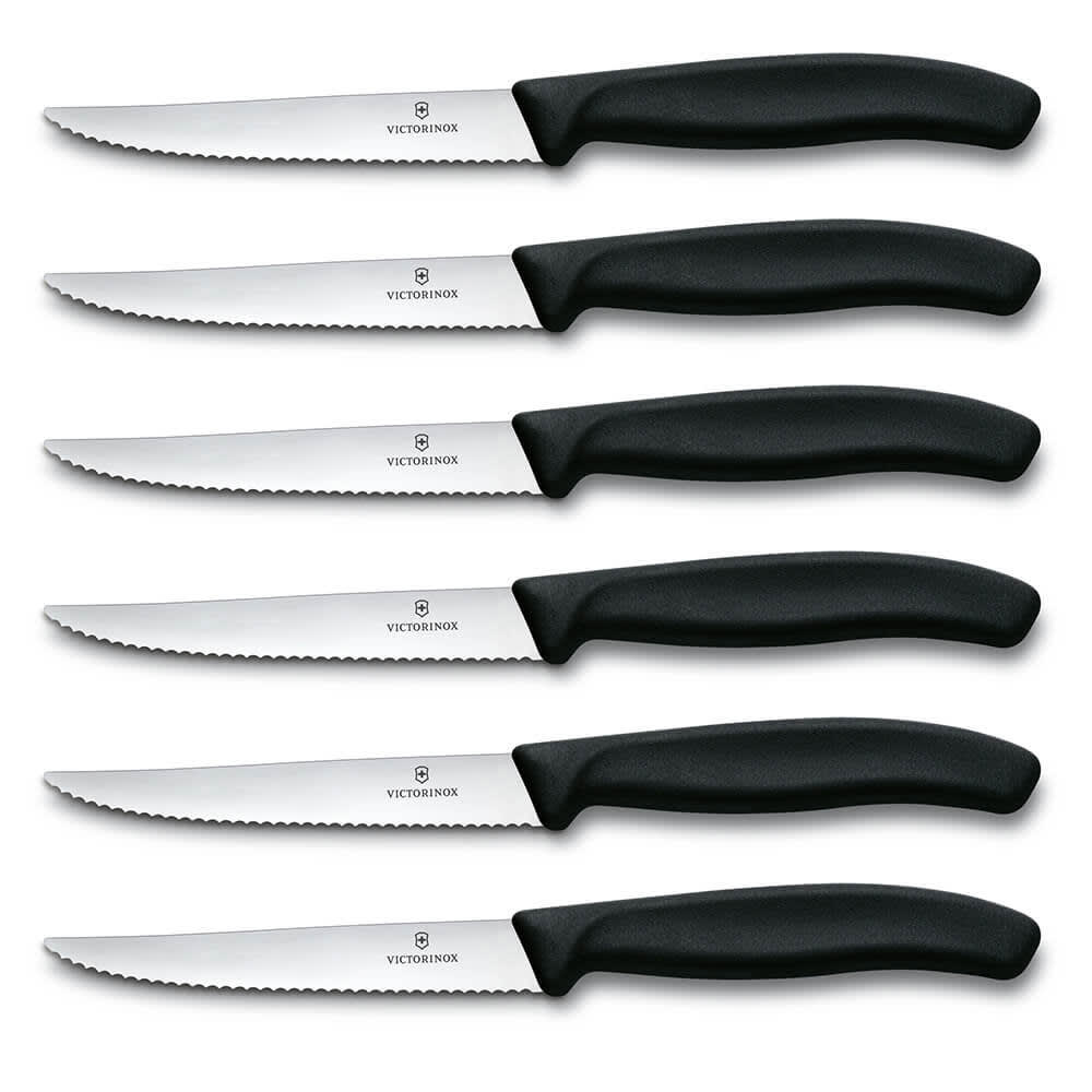 Victorinox 6.7233.20-X2 6 Piece Steak Knife Set w/ Pointed Tip, Serrated Edge, Black Handles