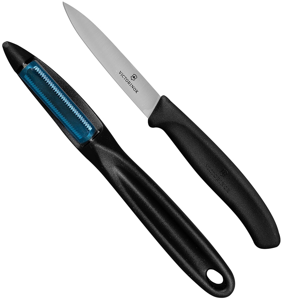 Victorinox 7.6075-X8 Paring Knife & Peeler Set - Stainless Steel, Black Handles