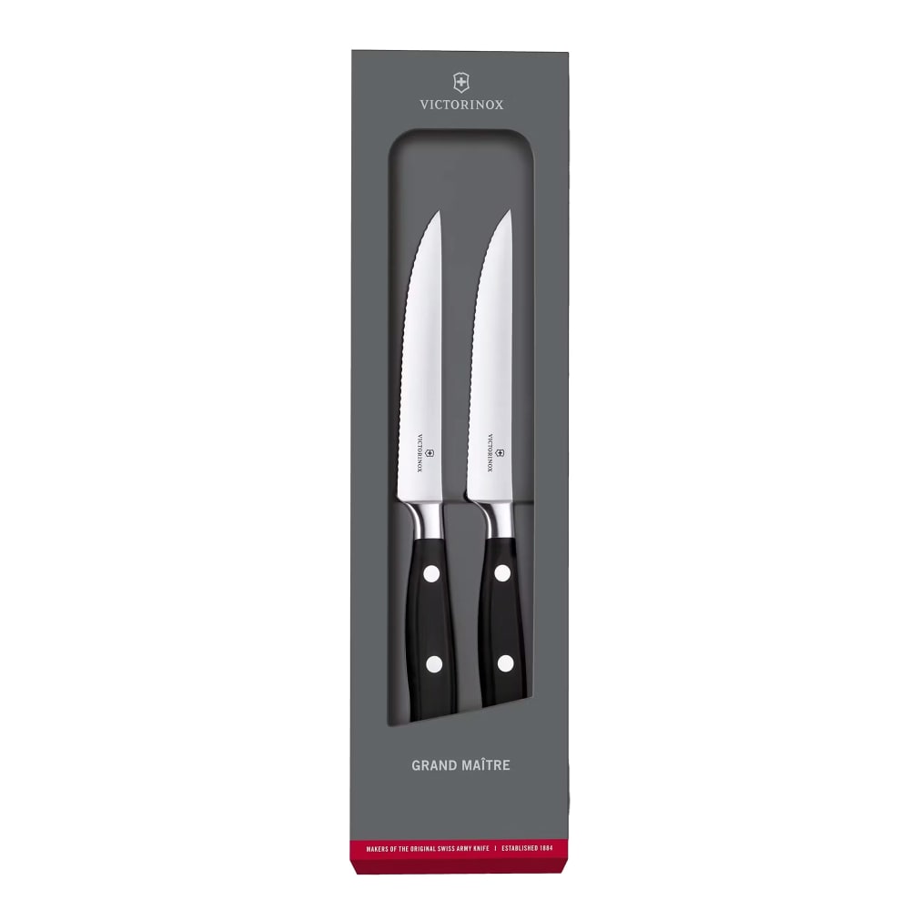 Victorinox 7.7242.2W 4 7/10" Grand Maître Serrated Steak Knife Set w/ Black POM Handle, Stainless Steel