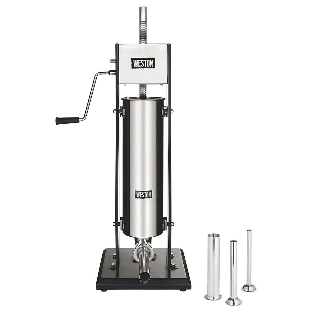 Weston 86-1501-W 15 lb Manual Vertical Sausage Stuffer w/ (4) Funnels, Stainless Steel