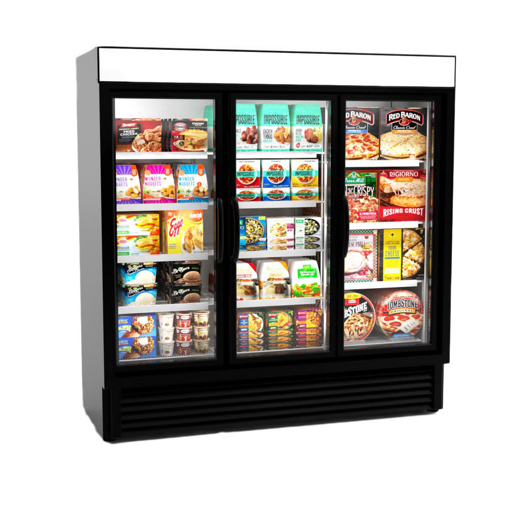 Hussmann VRL3B1A 78 1/4" Three Section Display Freezer w/ Swing Door - Bottom Mount Compressor, Black, 120v