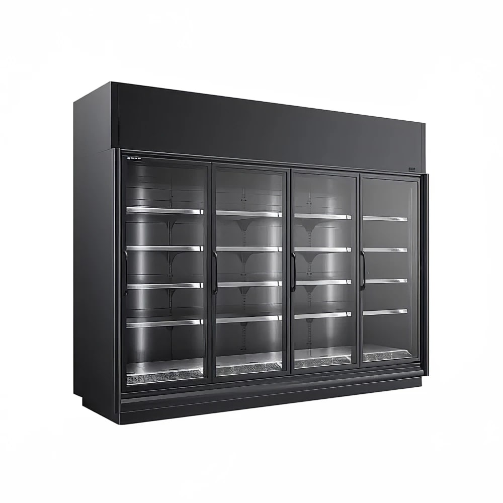 Master-Bilt BEL-4-30CP 127 7/8" Four Section Display Freezer w/ Swing Doors - Top Mount Compressor, Black, 208-230v