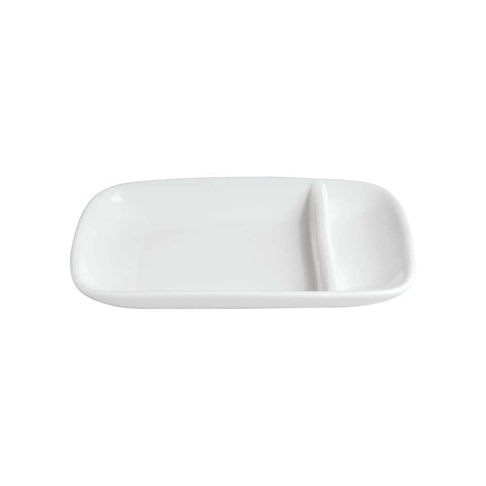 Cameo China Rectangular 2 Section Divided Dish - 9" x 5 1/2", Ceramic, White (710-019A)