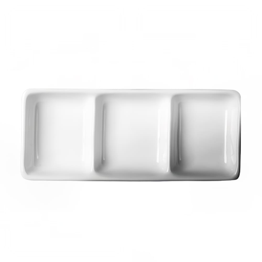 Cameo China Rectangular 3 Section Divided Dish - 6" x 2 1/2", Ceramic, White (710-026)