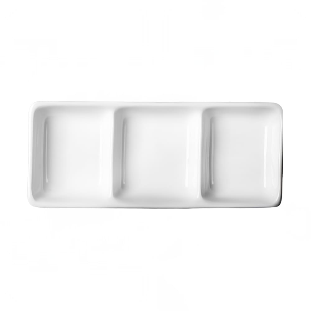 Cameo China Rectangular 3 Section Divided Dish - 9" x 4 1/4", Ceramic, White (710-029)