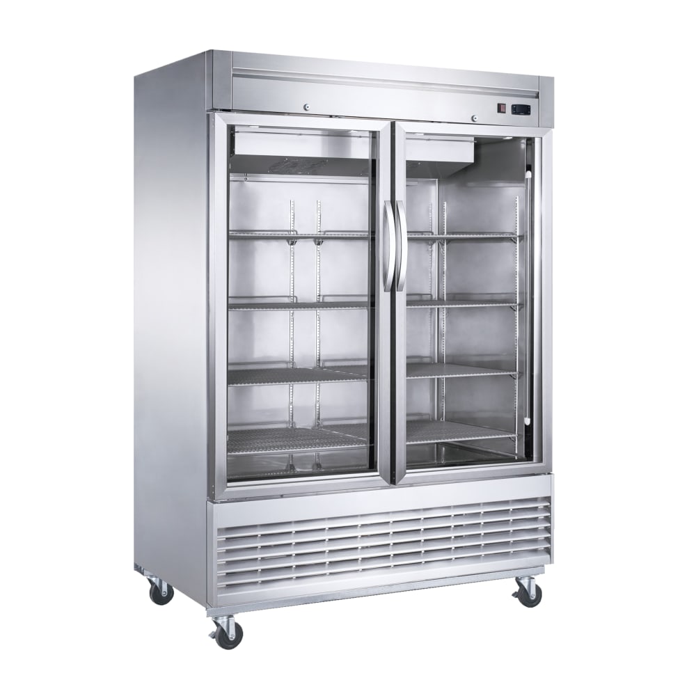 Dukers D55R-GS2 55 1/8" Two Section Reach In Refrigerator, (2) Left/Right Hinge Glass Doors, 115v