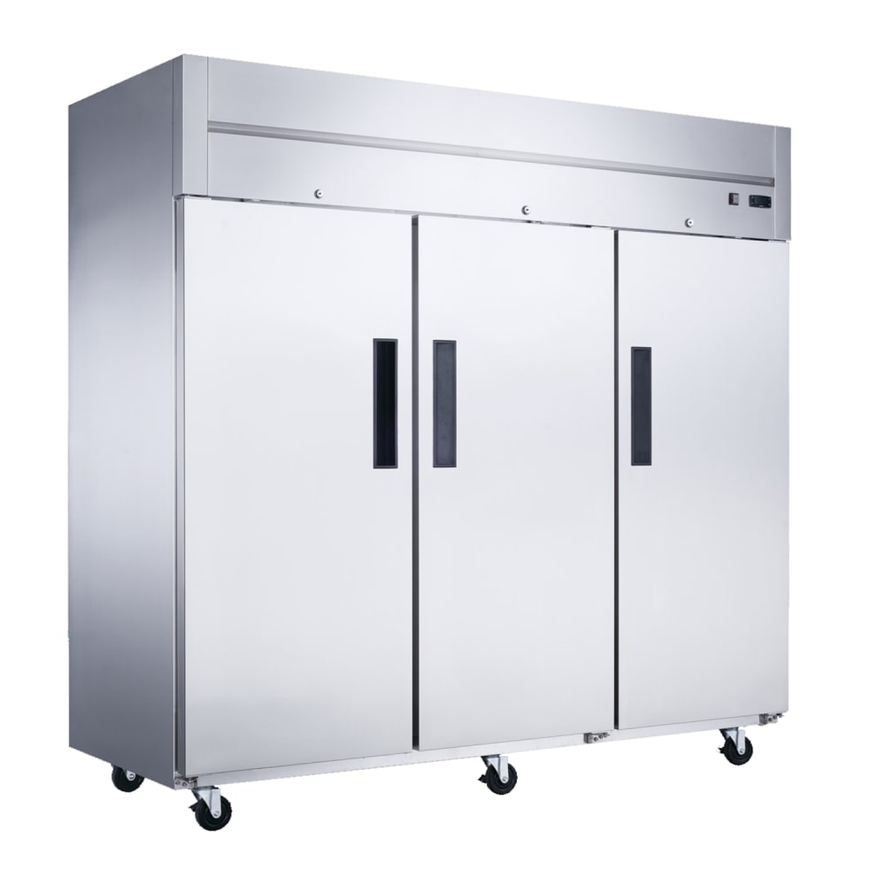 Dukers D83AR 82 5/8" Three Section Reach In Refrigerator, (3) Left/Right Hinge Solid Doors, 115v