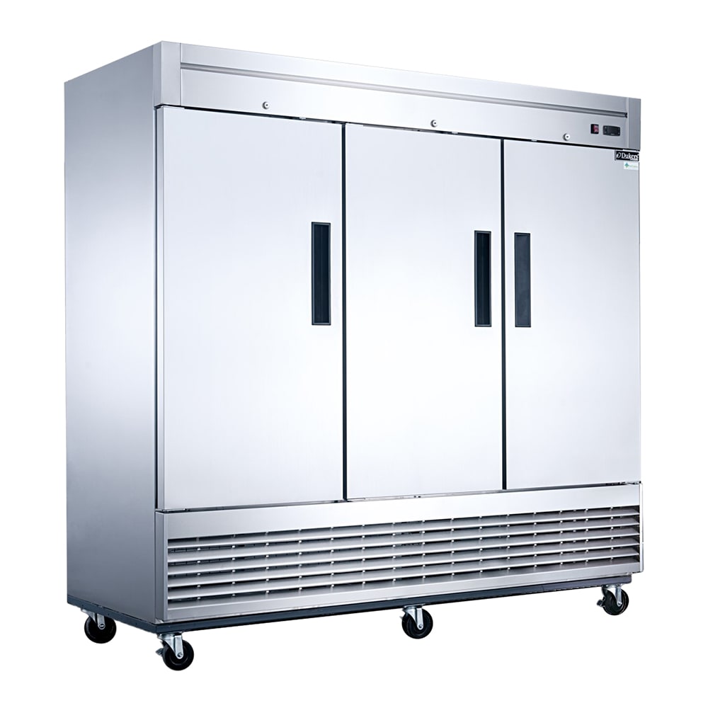 Dukers D83F 82 5/8" Three Section Reach In Freezer, (3) Left/Right Hinge Solid Doors, 115v