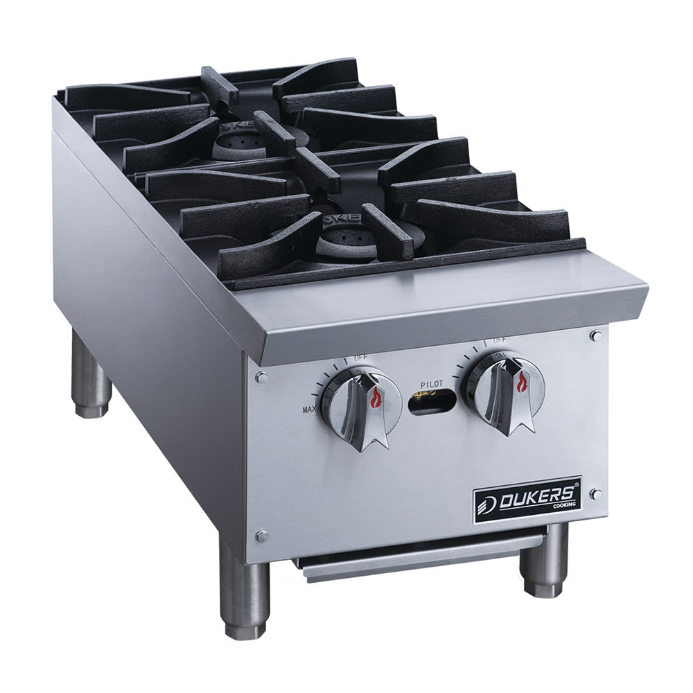 Dukers DCHPB12 12" Gas Hotplate w/ (2) Burners & Manual Controls, Convertible