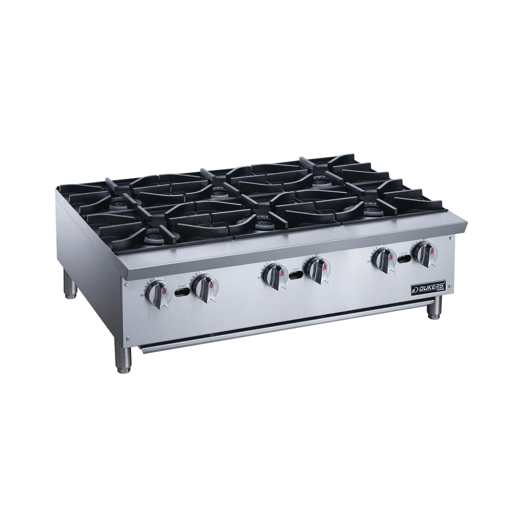 Dukers DCHPB36 36" Gas Hotplate w/ (6) Burners & Manual Controls, Convertible