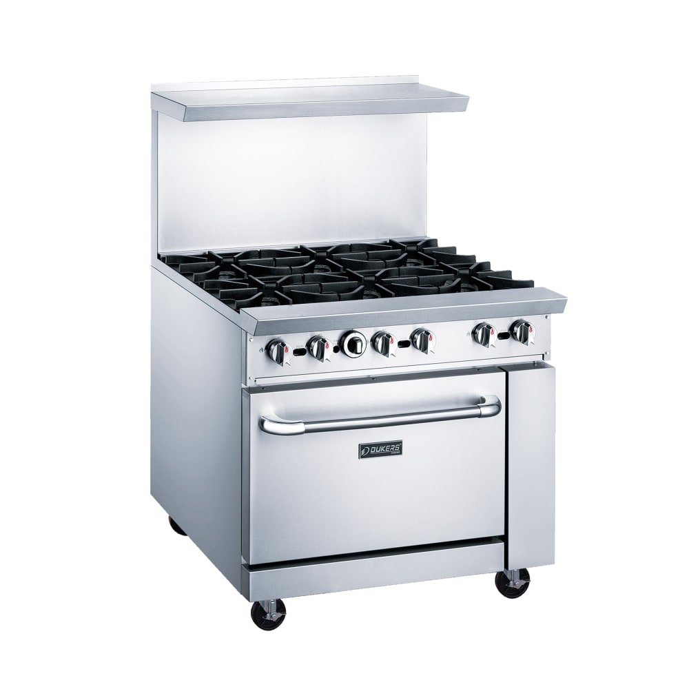 Dukers DCR36-6B 36" 6 Burners Gas Range - Standard Oven, Convertible