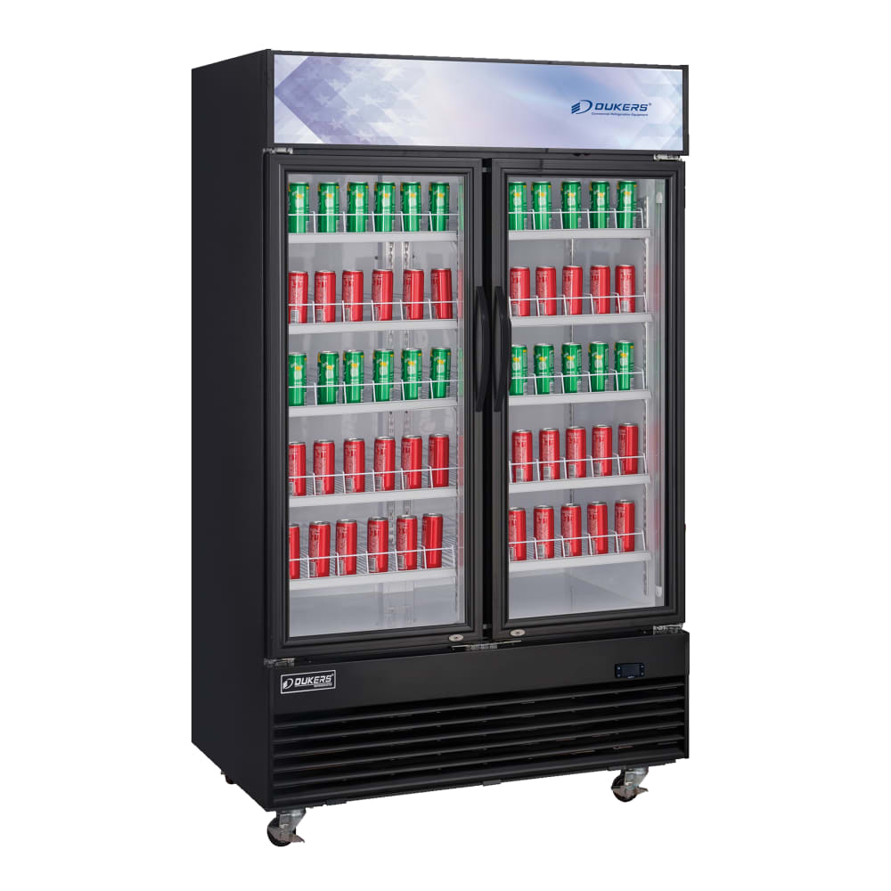 Dukers DSM-41R 47 1/4" Two Section Glass Door Merchandiser - (2) Left/Right Hinge Doors, Black, 115v