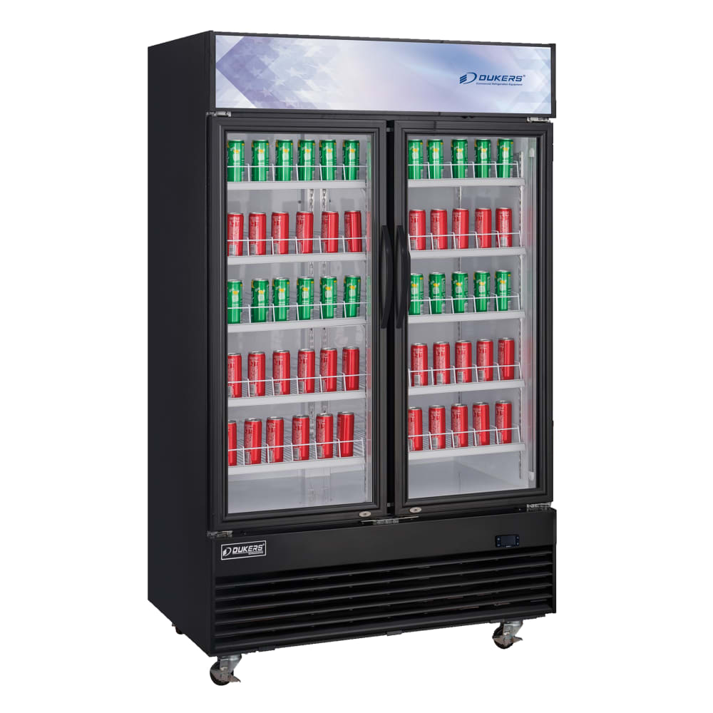 Dukers DSM-48R 54 1/8" Two Section Glass Door Merchandiser - (2) Left/Right Hinge Doors, Black, 115v