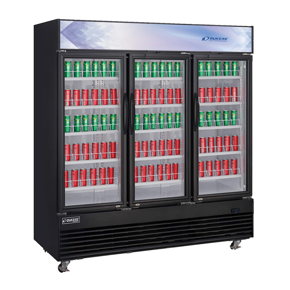 Dukers DSM-69R 78" Three Section Glass Door Merchandiser - (3) Left/Right Hinge Doors, Black, 115v