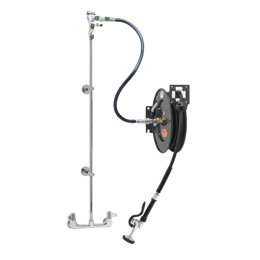 T&S 5HR-232-01XE1 Open Hose Reel Assembly w/ 35 ft Hose & Mixing Faucet, 1/2" Female Inlets