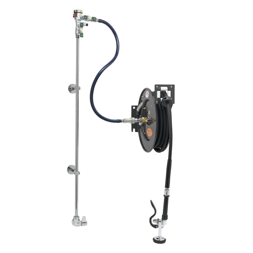 T&S 5HR-232-01XE2 Single Temperature Open Hose Reel Assembly w/ 35 ft Hose & Mixing Faucet, 1/2" Female Inlet