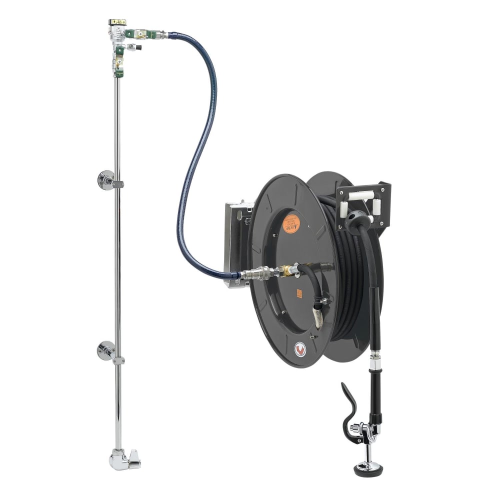 T&S 5HR-242-01WE2 Single Temperature Open Hose Reel Assembly w/ 50 ft Hose & Mixing Faucet, 1/2" Female Inlet