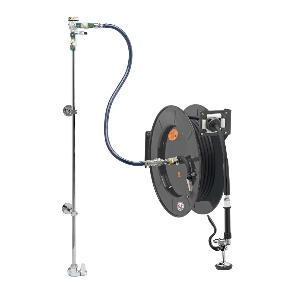 T&S 5HR-242-01XE2 Single Temperature Open Hose Reel Assembly w/ 50 ft Hose & Mixing Faucet, 1/2" Female Inlet