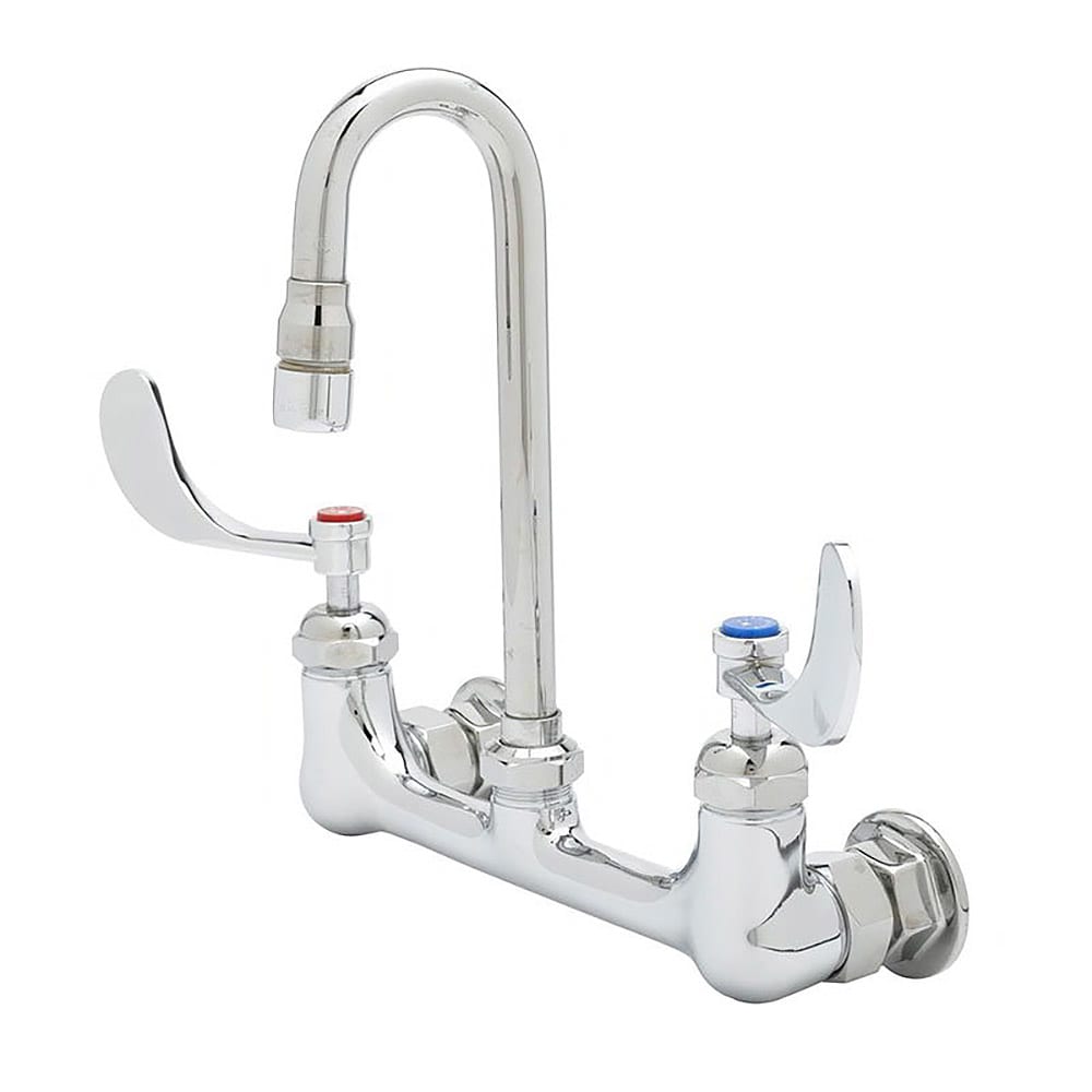 T&S B-0230-CR-WH4 Splash Mount Faucet - 5 3/4" Swivel Gooseneck Spout, 8" Centers