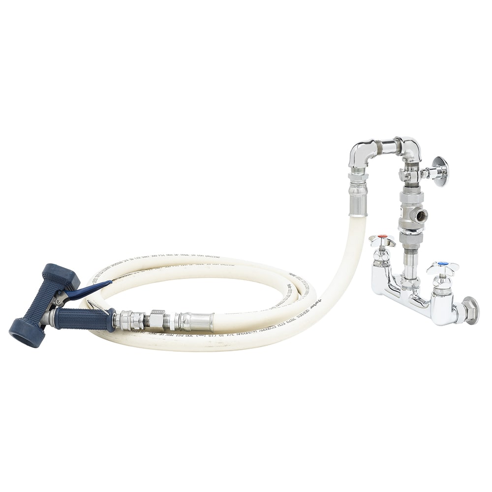 T&S B-0273 Washdown Station, 8" Centers Wall Mount Base, 10 ft Hose,Stainless Water Gun