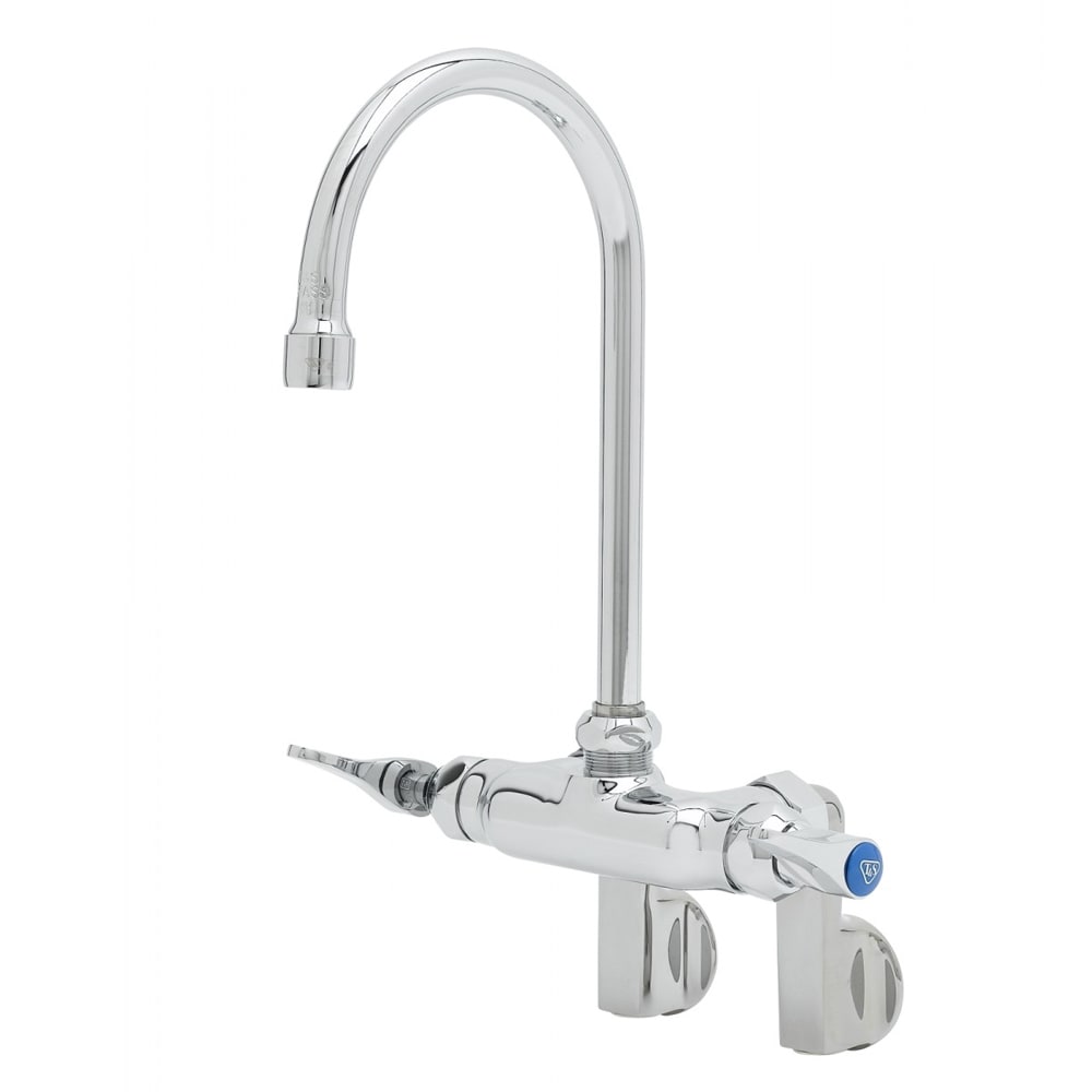 T&S B-0340 Splash Mount Faucet - 5 1/2" Gooseneck Spout, Adjustable Centers