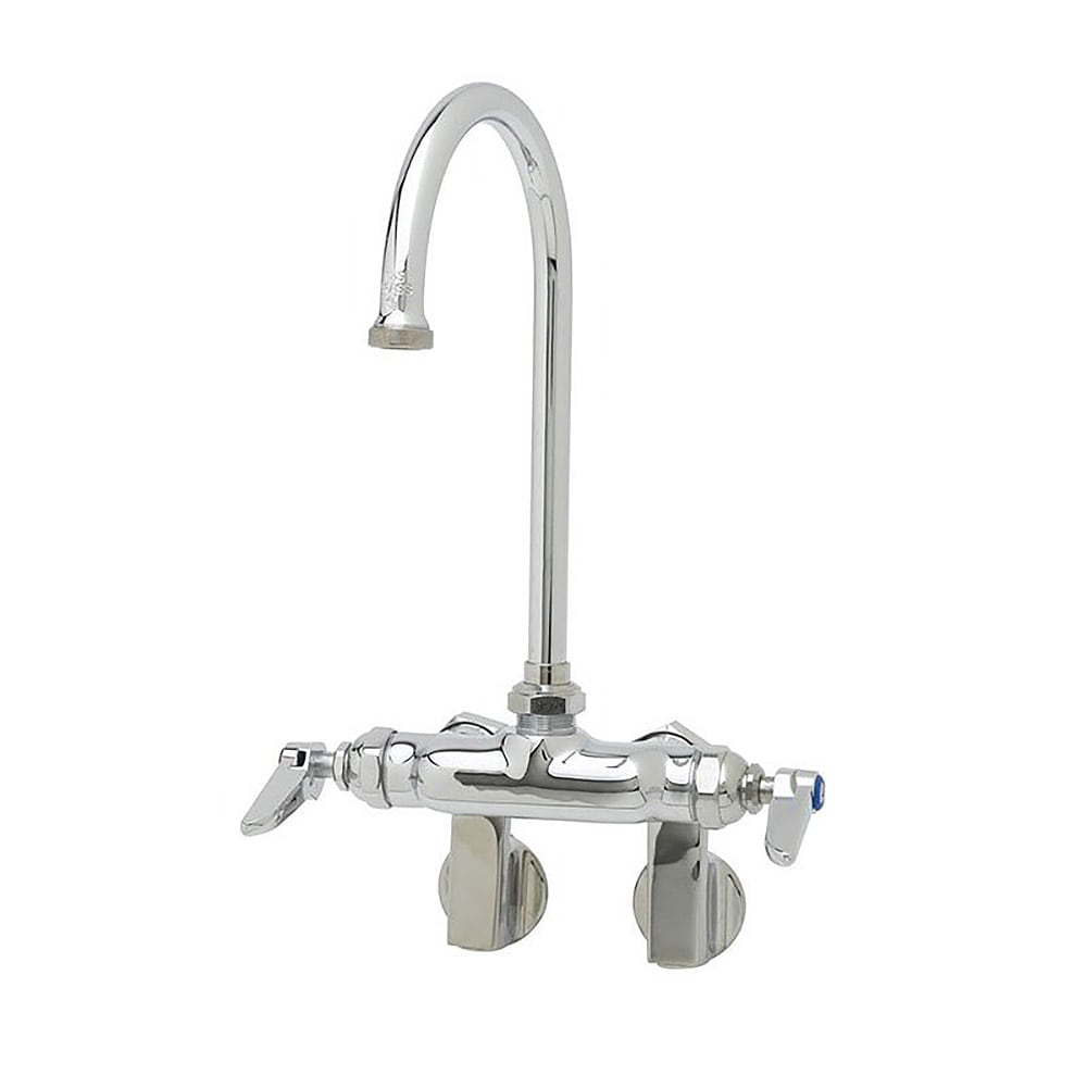 T&S B-0341 Splash Mount Faucet - 5 11/16" Swivel Gooseneck Spout, Adjustable Centers