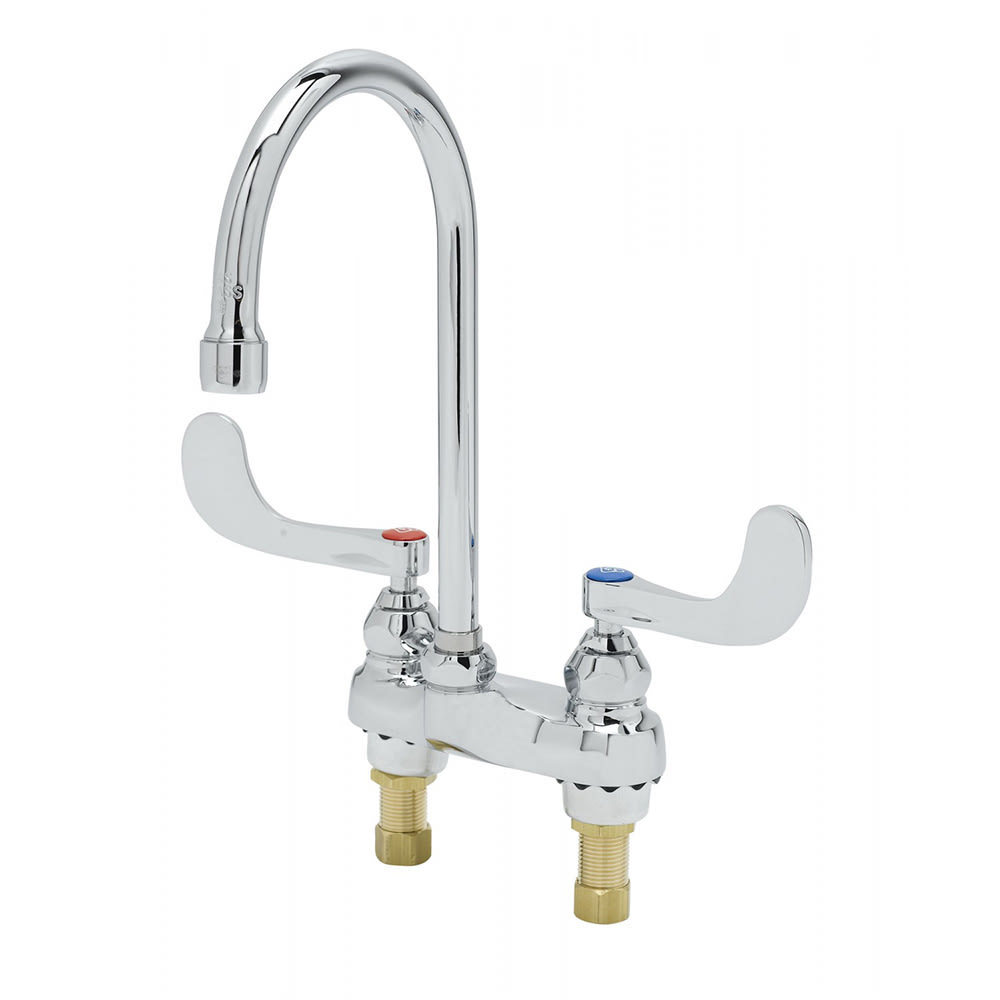 T&S B-0892-122X-LAM Deck Mount Medical Faucet w/ 5 3/4" Swivel Gooseneck & 4" Wrist Action Handles