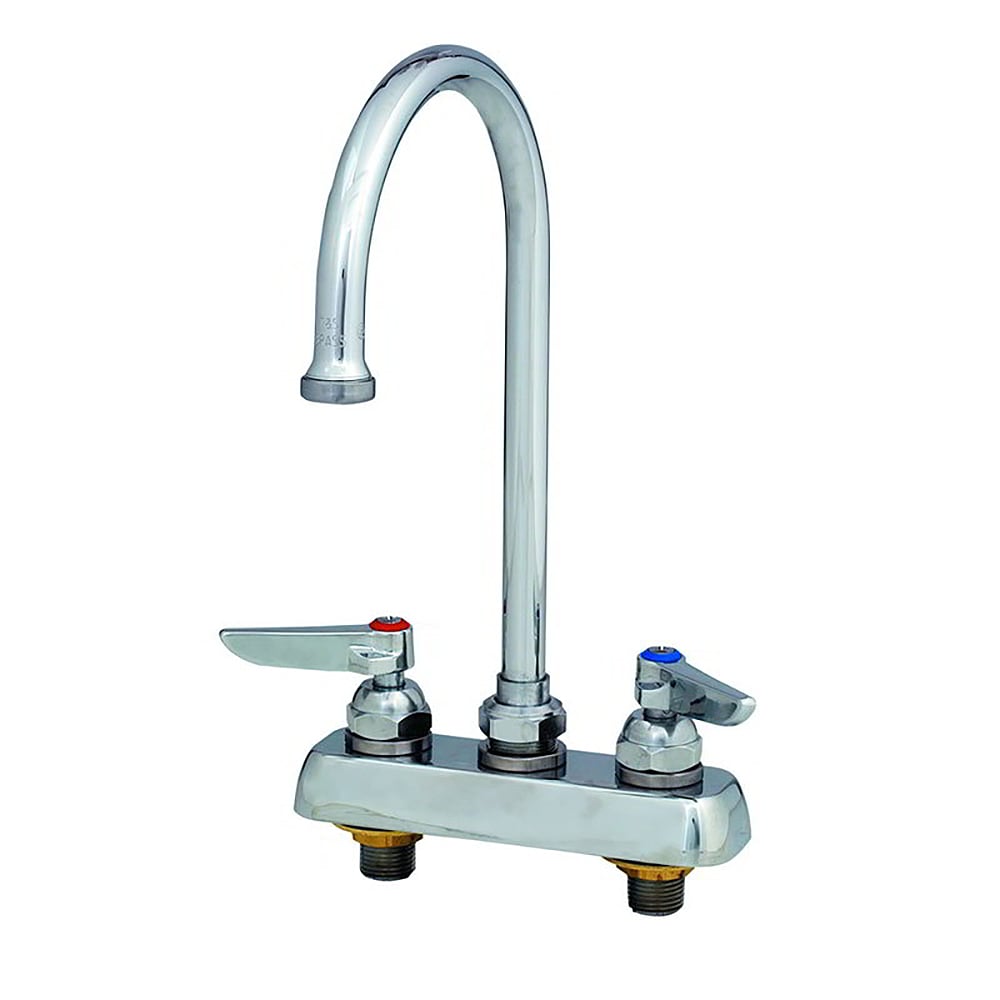 T&S B-1141 Deck Mount Faucet - 5 3/4" Swivel Gooseneck Spout, 4" Centers