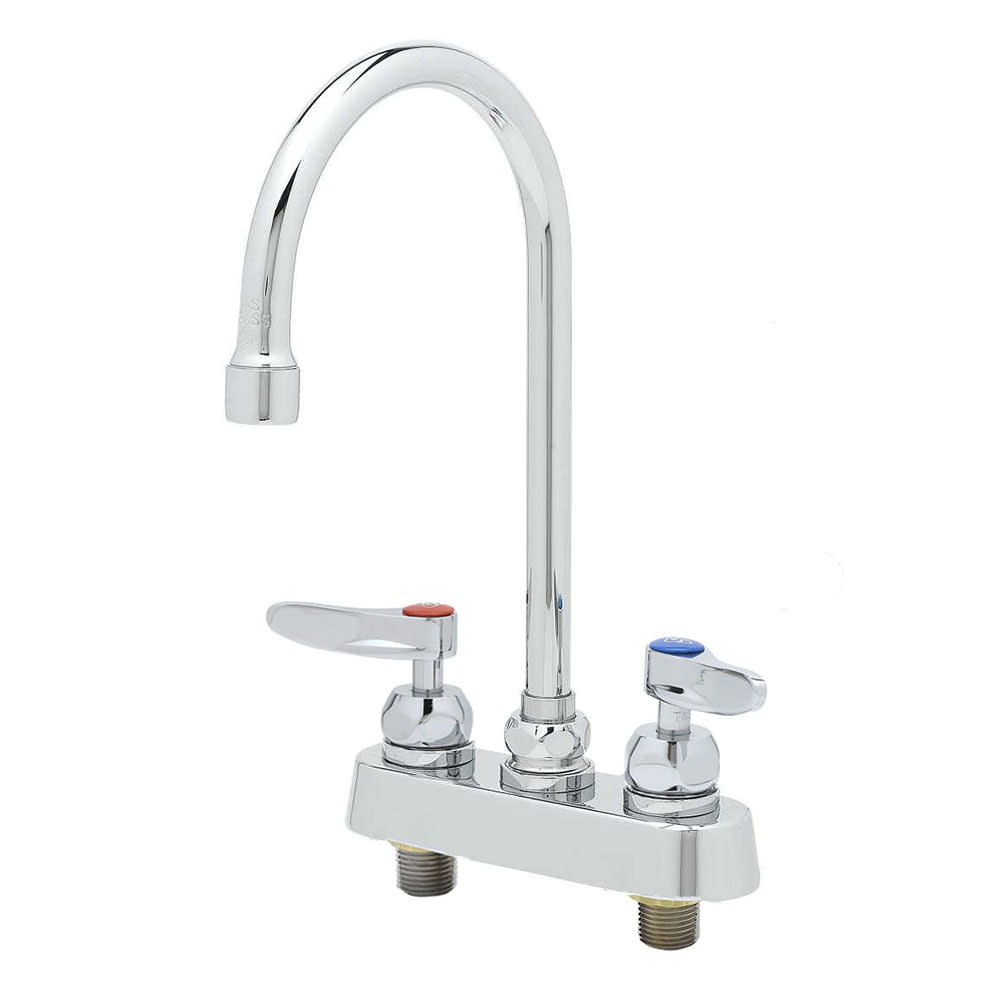 T&S B-1141-CR Deck Mount Faucet - 5 3/4" Swivel Gooseneck Spout, 4" Centers