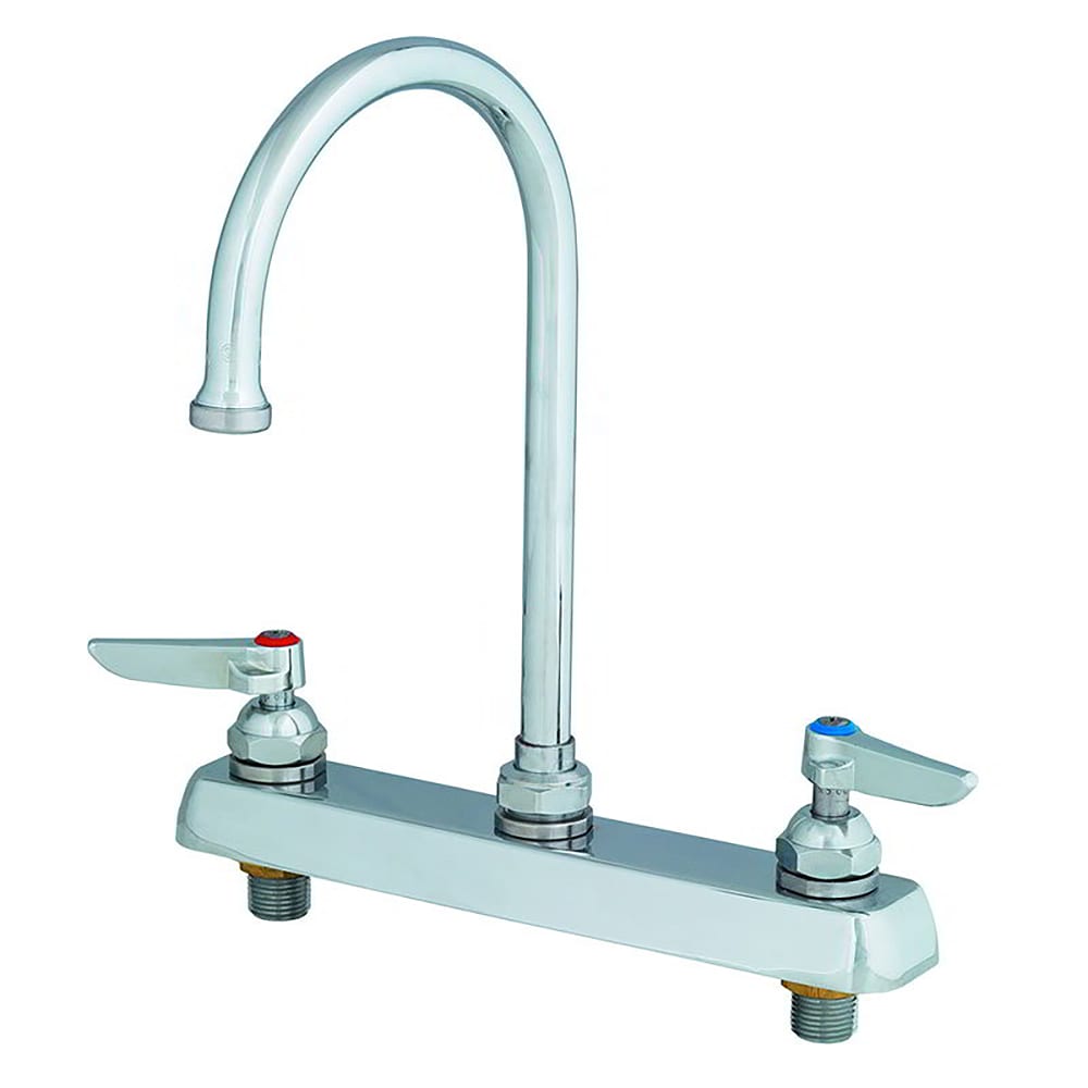 T&S B-1142 Deck Mount Faucet - 5 3/4" Swivel Gooseneck Spout, 8" Centers