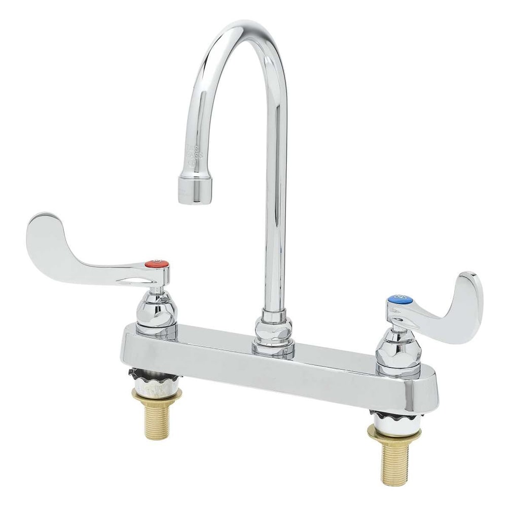 T&S B-1142-XS Deck Mount Faucet - 5 3/4" Swivel Gooseneck Spout, 8" Centers, For Thicker Surfaces