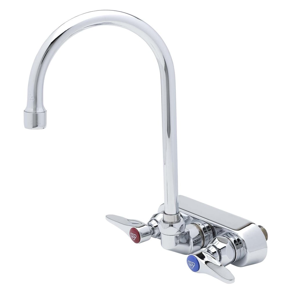 T&S B-1145 Splash Mount Faucet - 5 3/4" Swivel Gooseneck Spout, 3 1/2" Centers