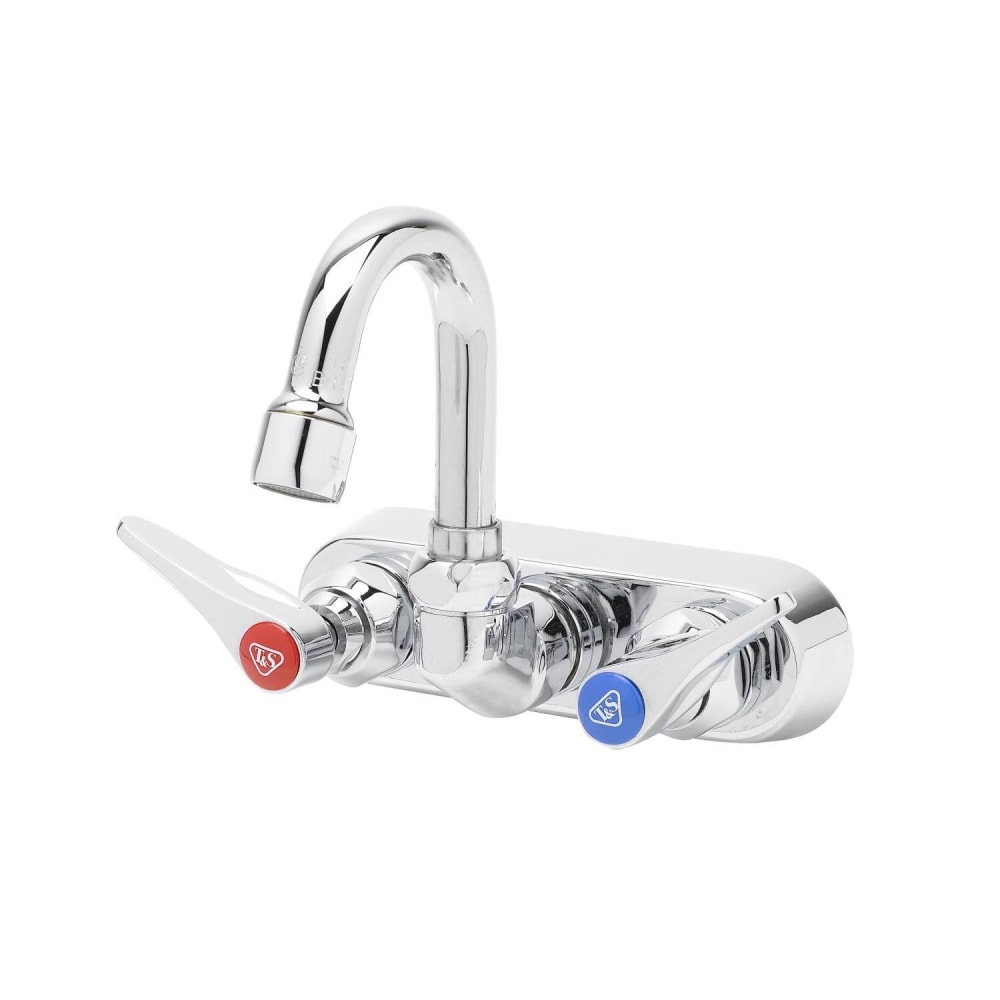 T&S B-1146-01 Splash Mount Faucet - 2 15/16" Swivel Gooseneck Spout, 4" Centers